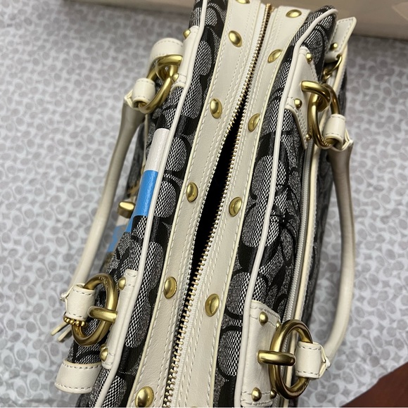 RARE- Coach Monogram Leather Gold Trim Satchel Purse Designer Heritage Handbag - Picture 16 of 16